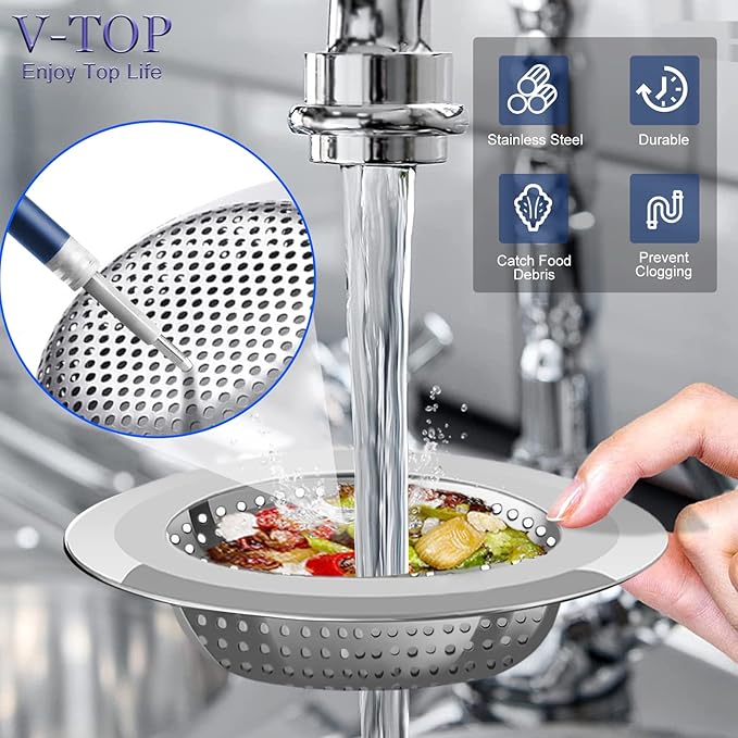 V-TOP Sink Strainer Stopper 4 Pack, Universal Silicone Kitchen Sink Drain