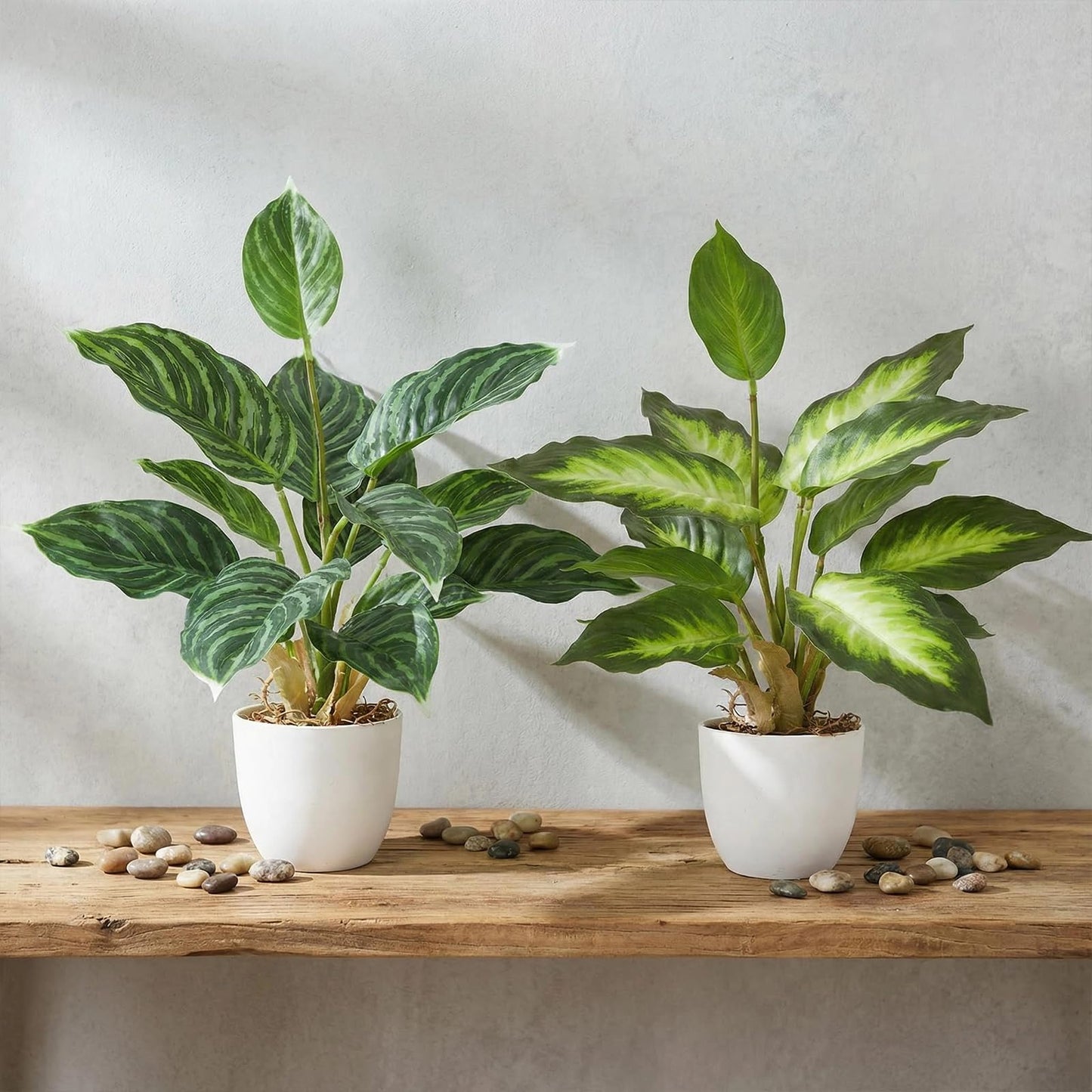 VUAHAUL 2 Pack Artificial Potted Plants, 16" Fake Plants Indoor in White Pots for Home Bathroom, Office Desk, Shelf - Realistic Faux Greenery Desk for Living Room, Kitchen, Farmhouse Decor