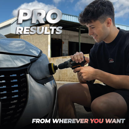 BassMotor Complete Kit for Polishing Dull and Worn Headlights for Car Restoration - Set for Cleaning and Sanding for ITV and Improved Visibility and Safety, Carbon Alumina