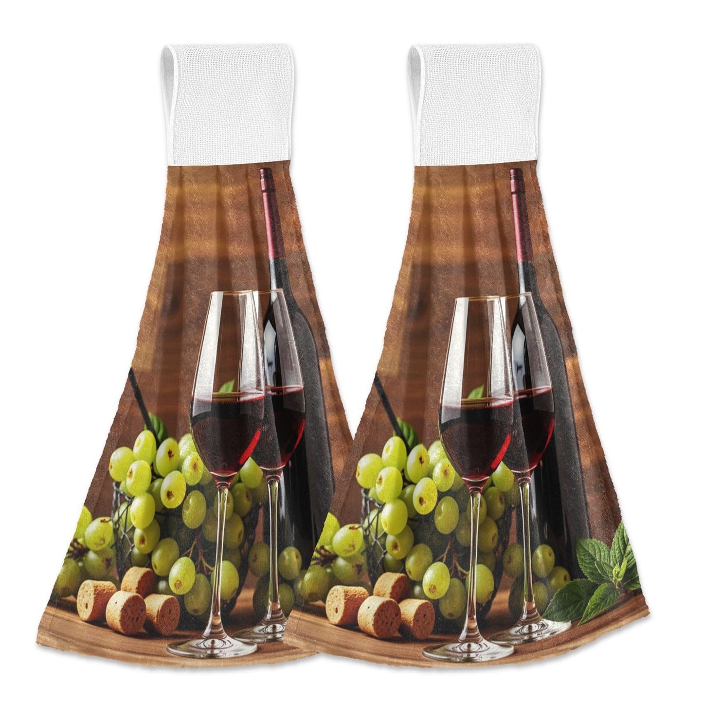 Boccsty Glasses of Red and White Wine Hanging Kitchen Towels 2 Pieces Grapes Wooden Dish Cloth Tie Towels Hand Towel Tea Bar Towels for Bathroom Farmhouse Housewarming Tabletop Home