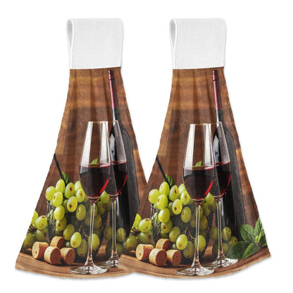 Boccsty Glasses of Red and White Wine Hanging Kitchen Towels 2 Pieces Grapes Wooden Dish Cloth Tie Towels Hand Towel Tea Bar Towels for Bathroom Farmhouse Housewarming Tabletop Home