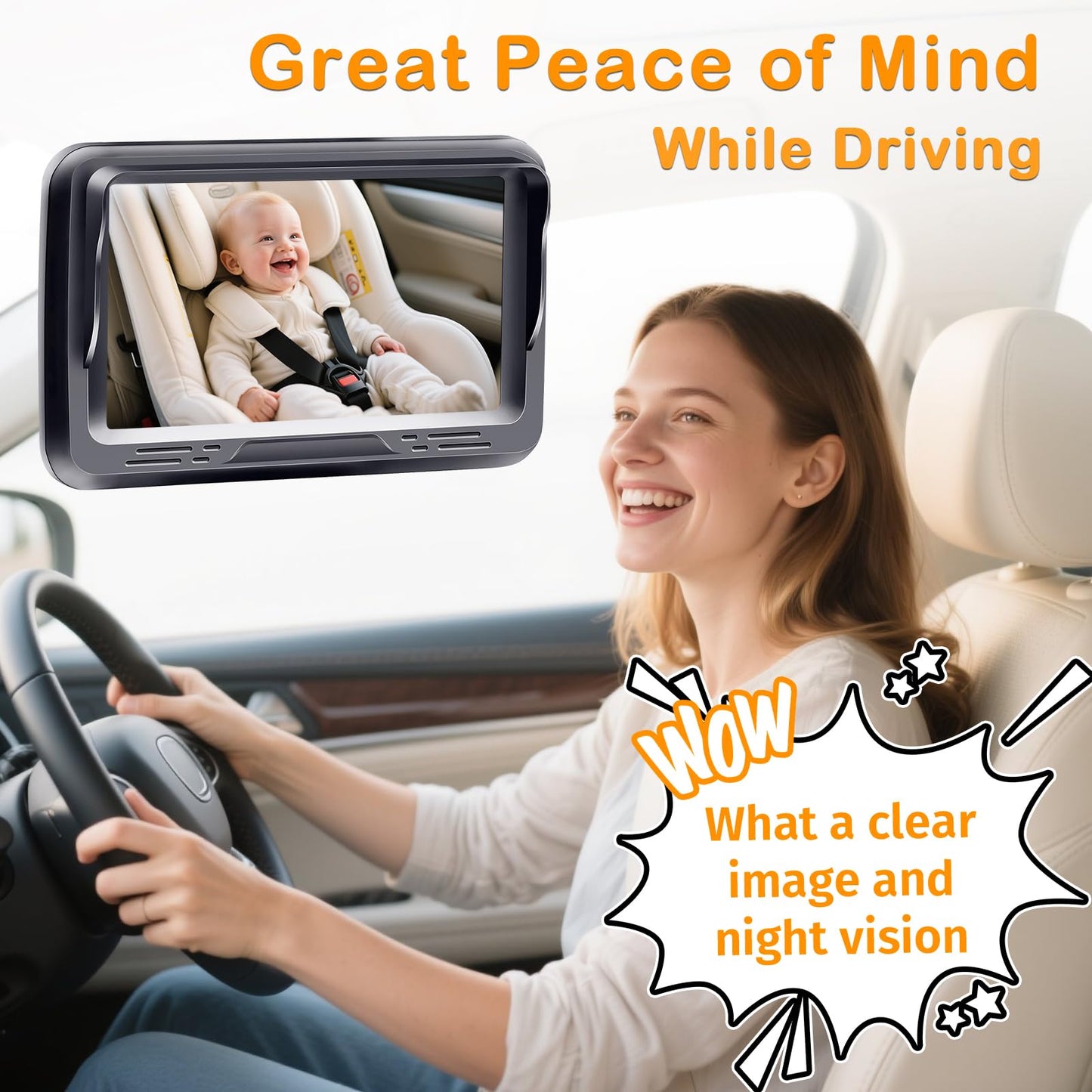 Rohent Baby Car Camera HD 1080P for Backseat: USB Plug and Play Easy to Install - Carseat Camera Rear Facing Infant Crystal Night Vision - Wide View Angle Car Baby Monitor for Newborn