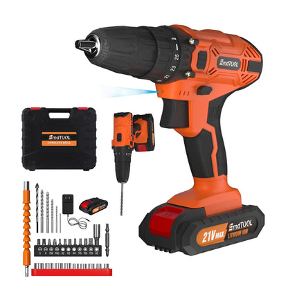 21V Combi Drill Set with 29PCS Accessories, 0-400/0-1400rpm 2 Variable Speed Cordless Screwdriver Max 45N.M Torque Portable Small Drill, 1500mAh Rechargeable Battery, Charger, Orange