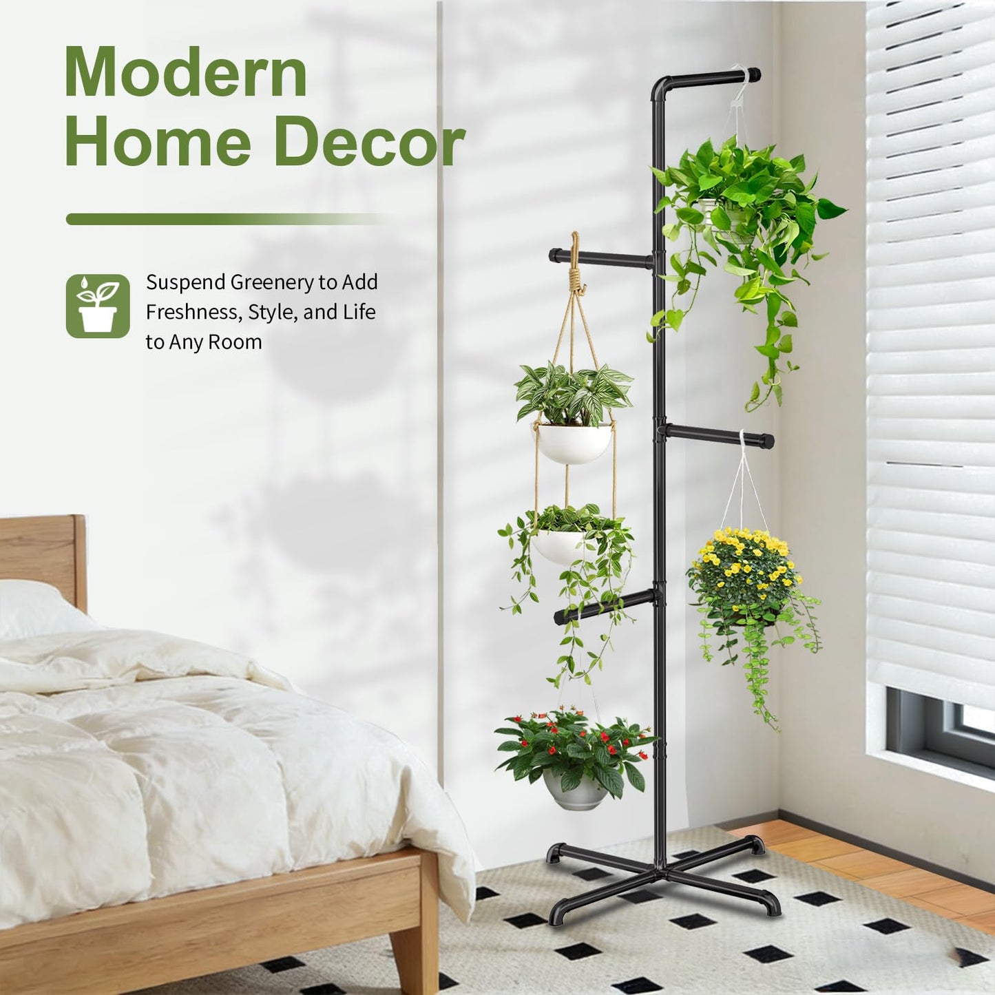 Chloraeon Hanging Plant Stand, Plant Hanger Indoor, Corner Hanging Plant Stand, Black Metal Holder for Bedroom, Living Room, Garden, Balcony (large)