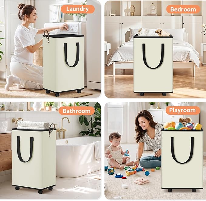 Laundry Basket with Wheels, Collapsible Laundry Baskets, Laundry Hamper with