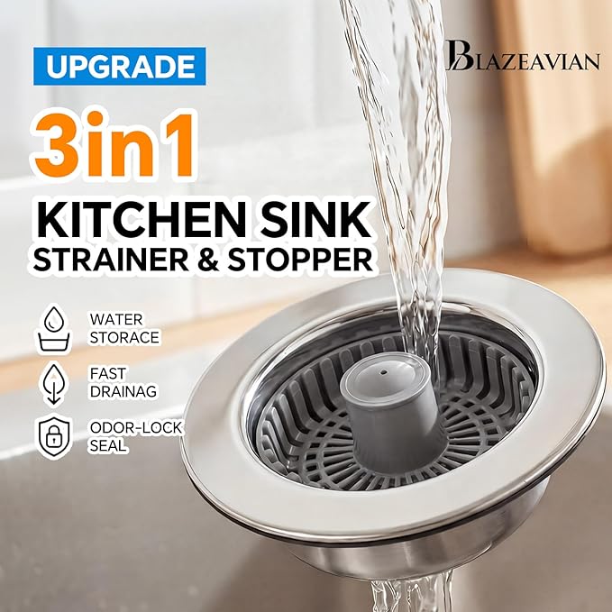 Kitchen Sink Stopper, 3 in 1 Pop Up Kitchen Sink Drain Strainer,