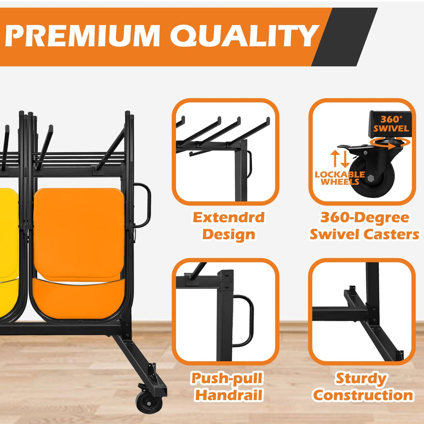 koretech Folding Chair Rack for 48 Chairs or 12 Tables, Folding Chair Cart with Wheels Heavy Duty, Chair Storage Dolly for Transport Organize Chairs