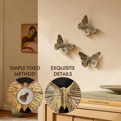 GUSFREUD 3D Butterfly Wall Decor Set – Resin Wall Decorations for Living Room, Bedroom, Garden, Yard, Outdoor and Gallery Walls - Antique Copper - Set of 3