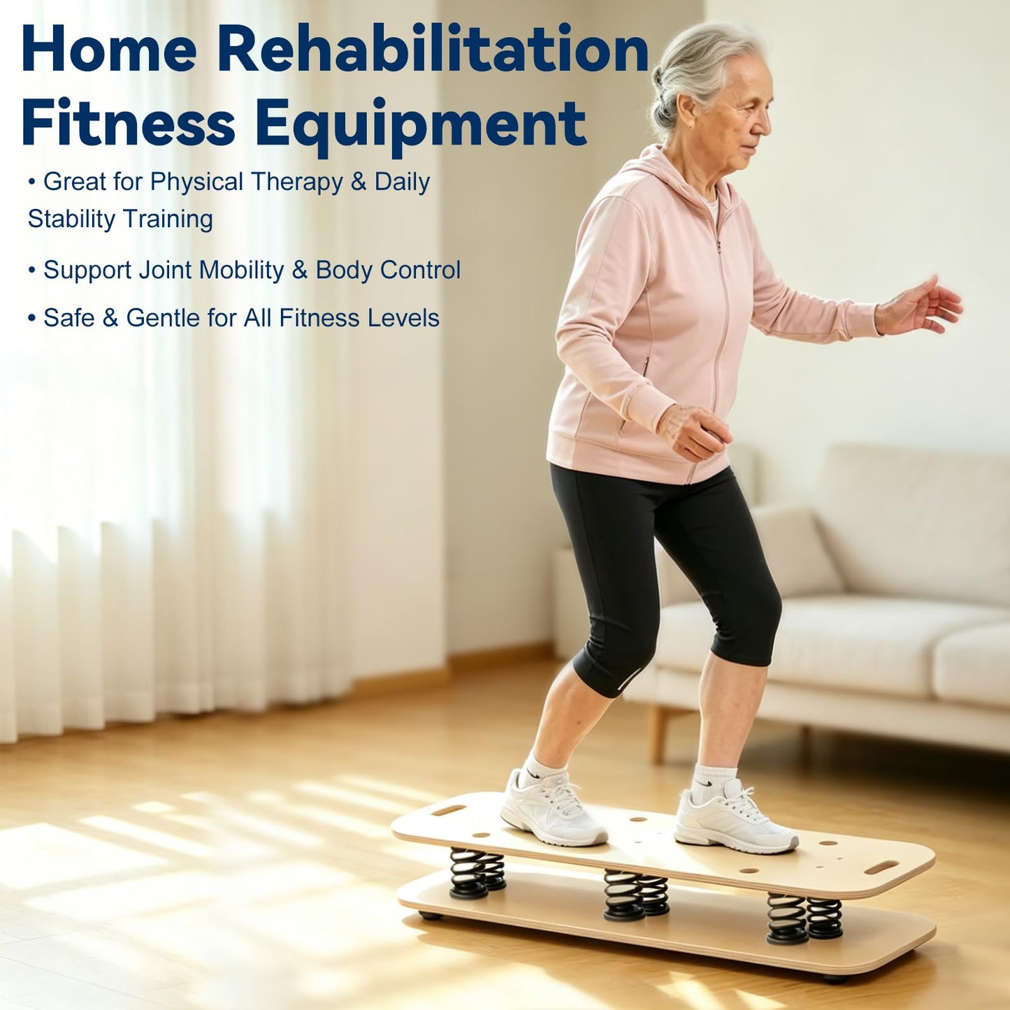 Wooden Balance Board & Wobble Board with Spring System, Adjustable Balance Board for Standing Desk, Stability Trainer for Physical Therapy, Core Strength, Posture Improvement & Home Office Use