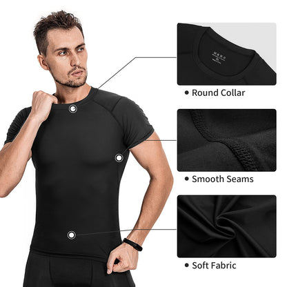 Niksa 3 Pack Compression Tops for Men Short Sleeve Mens Running Top Mesh Design Quick Dry Base Layer Top for Gym Sports Fitness Workout Cycling,Training, Black/Gray/Navy,M