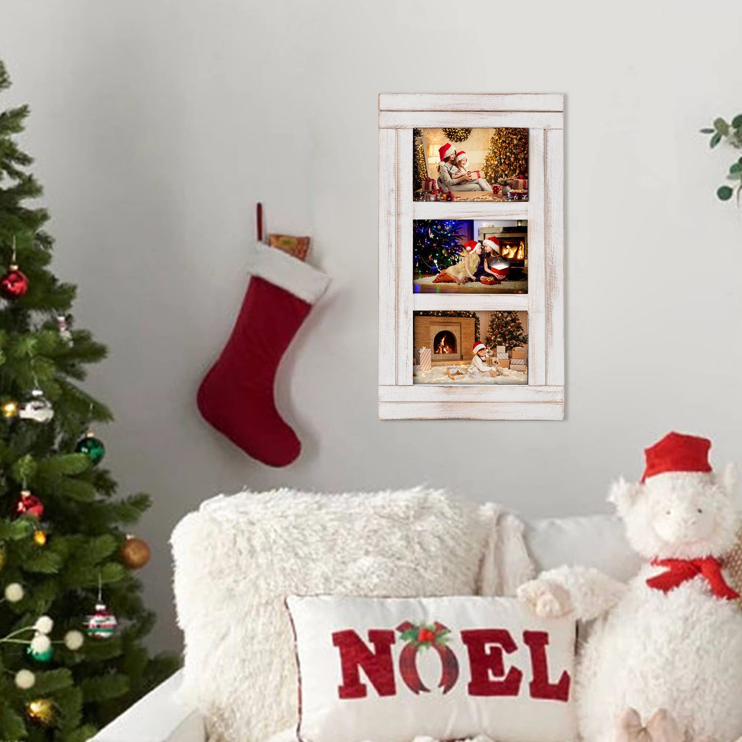 RiteSune 3 Picture Frames 4x6 for Wall, Photo Collage Frame Present for Christmas Birthday, Rustic Photo Frames for Home Wall Decor（White