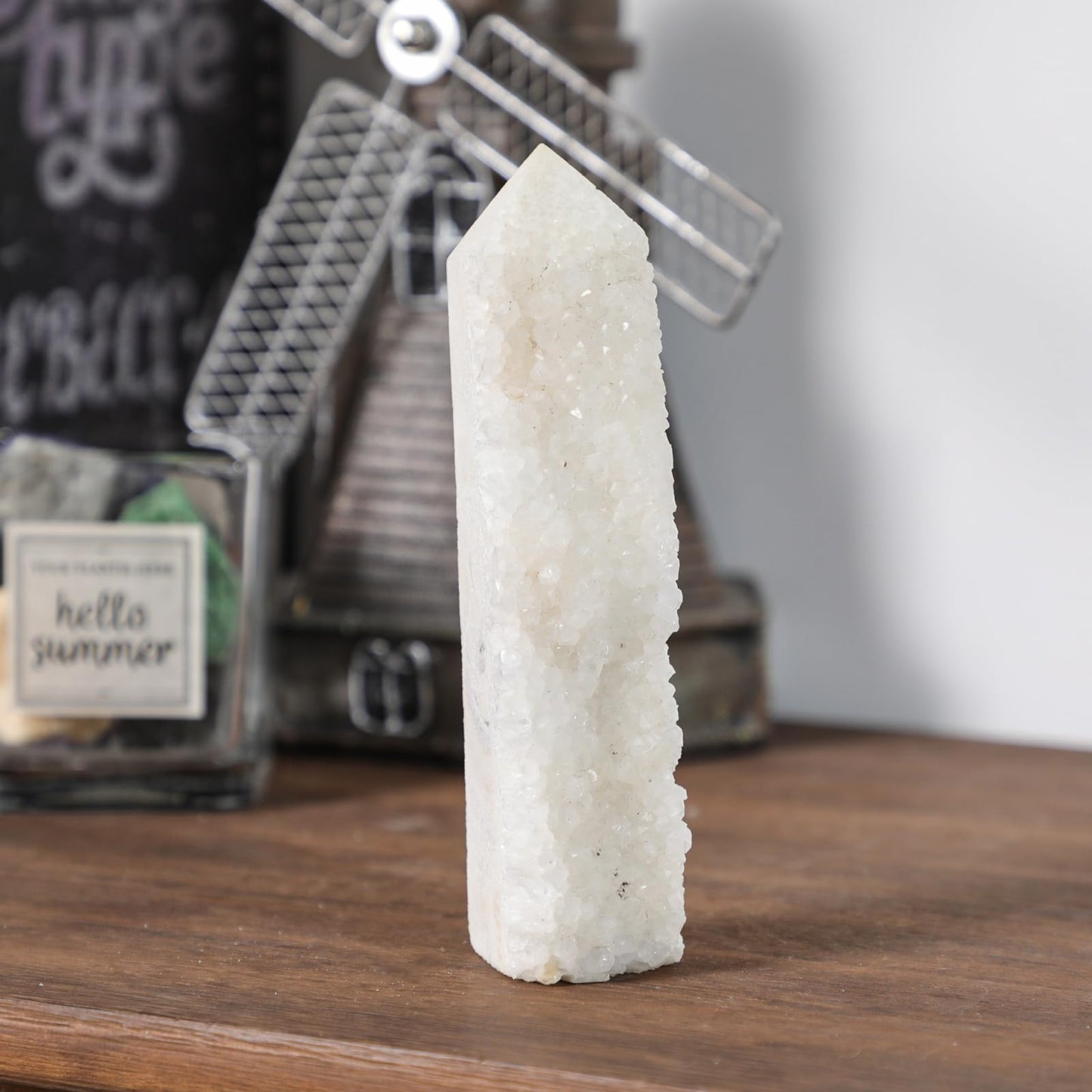 Sportmusies Natural Rock Crystal Cluster Obelisk Wand Tower Home Office Decoration, Irregular-Shaped Geode Stone Mineral Specimen Reiki Collection, 4.33-6.69 inches