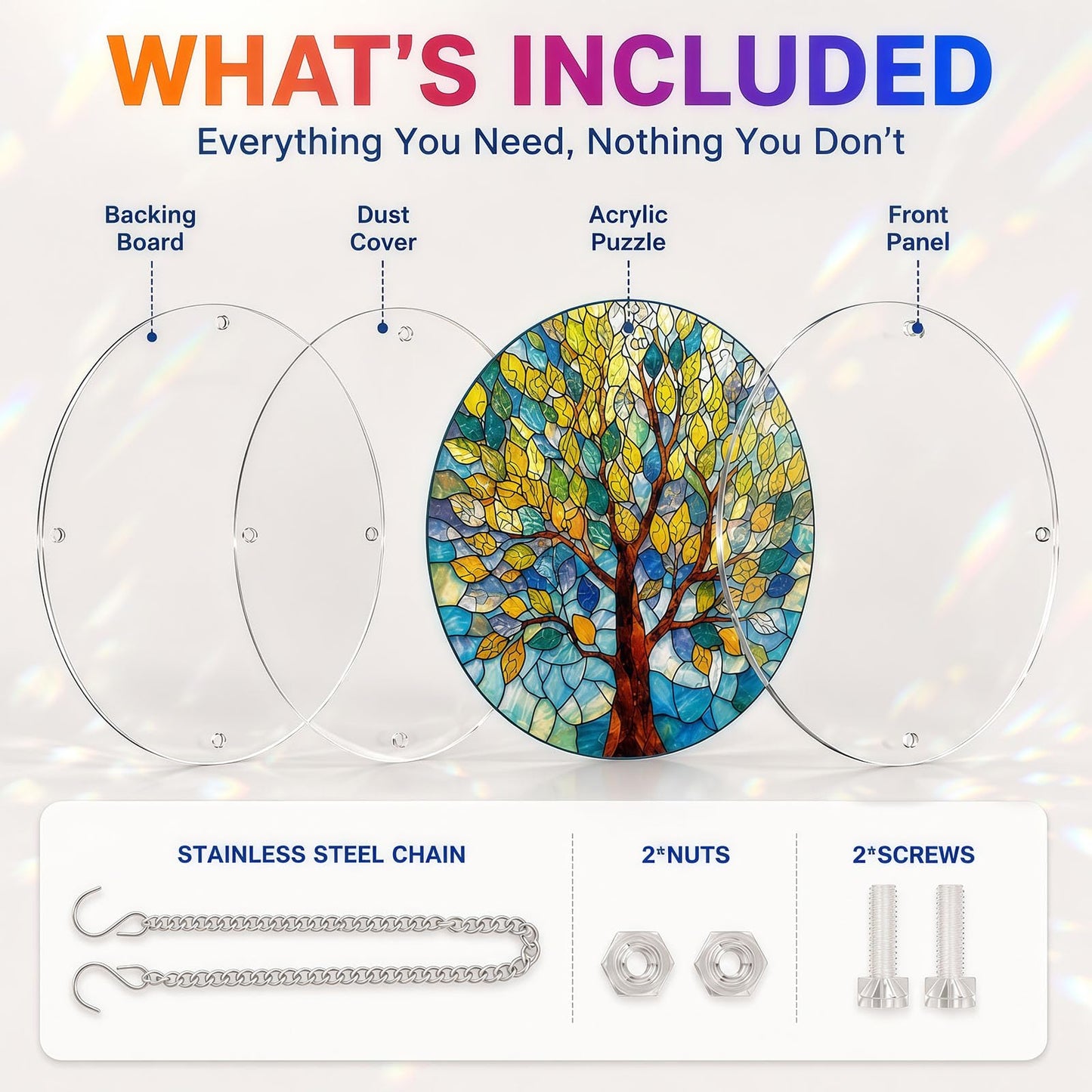 Acrylic Jigsaw Puzzle Suncatcher, Golden Tree Acrylic Puzzle Suncatcher for Adults, DIY Acrylic Jigsaw Art & Puzzle Window Hanging Ornament, Creative Home Decor Ornament with Whimsical Pieces