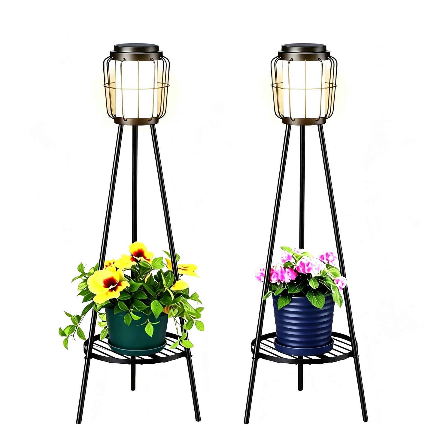 2 Solar Street Lights/Pole Lights– This One with a Plant Stand Combines Lighting and Greenery Functions. It's Perfect for Decorating Your Garden, Enhancing The Beauty of Your Outdoor Space!