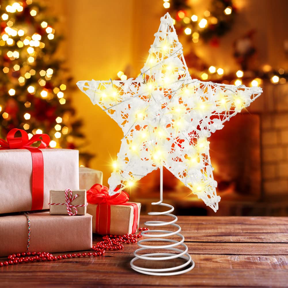 Christmas Tree Topper 20 LED Lights Star Two Modes：Solid and Blinking Christmas Decoration Christmas Tree Ornaments for 3-10 Feet Christmas Tree