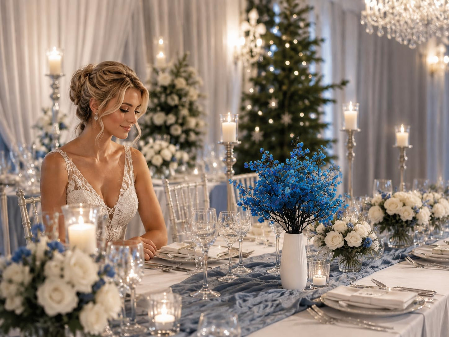 Mandy's 6 Bundles Artificial Royal Blue Baby’s Breath Flowers