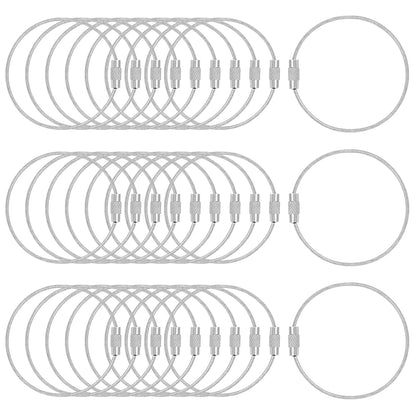 DFTOA-30 Pack 6 inch Extendable Wire Keychain Cable/Luggage Tags/Loops Holder/ID Tag Keeper, Silver Cable Key Ring