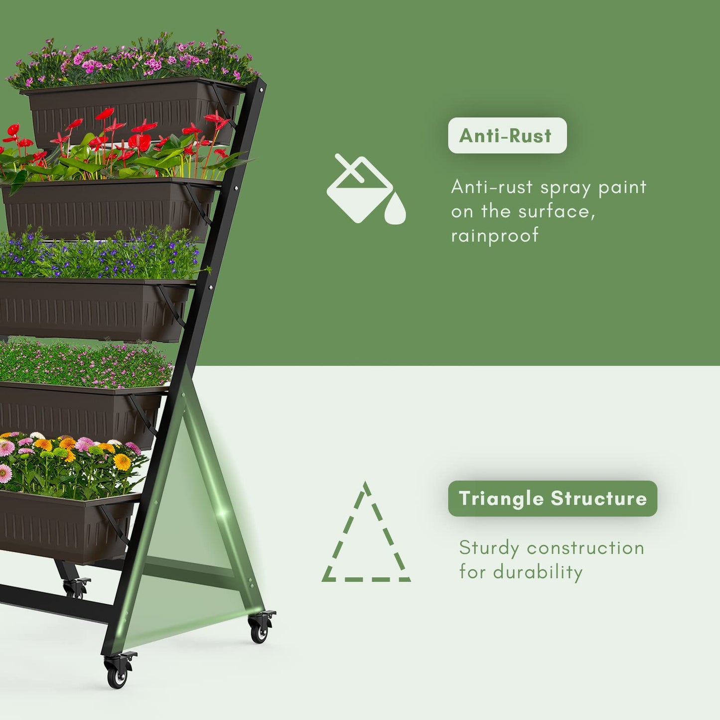 TOREVSIOR 5-Tier Vertical Raised Garden Bed, Vertical Garden Planter with Water Drainage, Elevated Garden Bed for Vegetables Flowers Herbs Indoor Outdoor