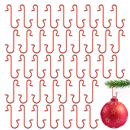 100 Pack Ornament Hooks, Christmas Ornament Hooks for Christmas Ornaments Metal Wire Hooks Ornament Hangers with Storage Box for Xmas Tree Outdoor Decorations, Red