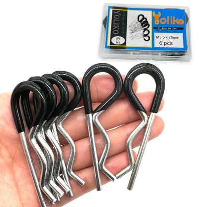 6 Pcs Heavy Duty Hitch Pins Clip R Clips Spring Retaining Wire Hair Pins Cotter Pin Strong Spring Rubber-Coated Grip R Clip for Trailer Tractors Mower Carts Truck Pin Clip M3.5x75mm Yoliko