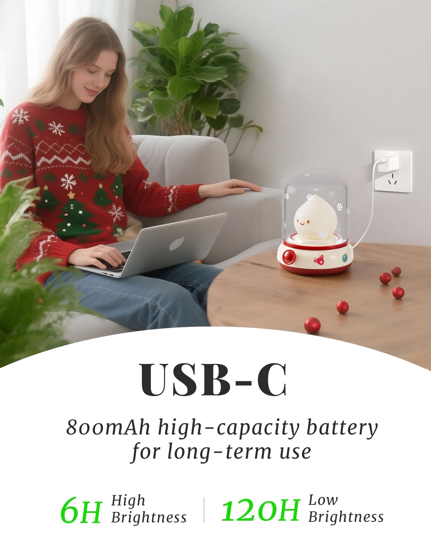 BANDIANCY Christmas Flame Night Light, Cute Night Light with White Noise, Dimming, Rechargeable Portable Small Table Lamp, Best Idea for Christmas Gift Decor