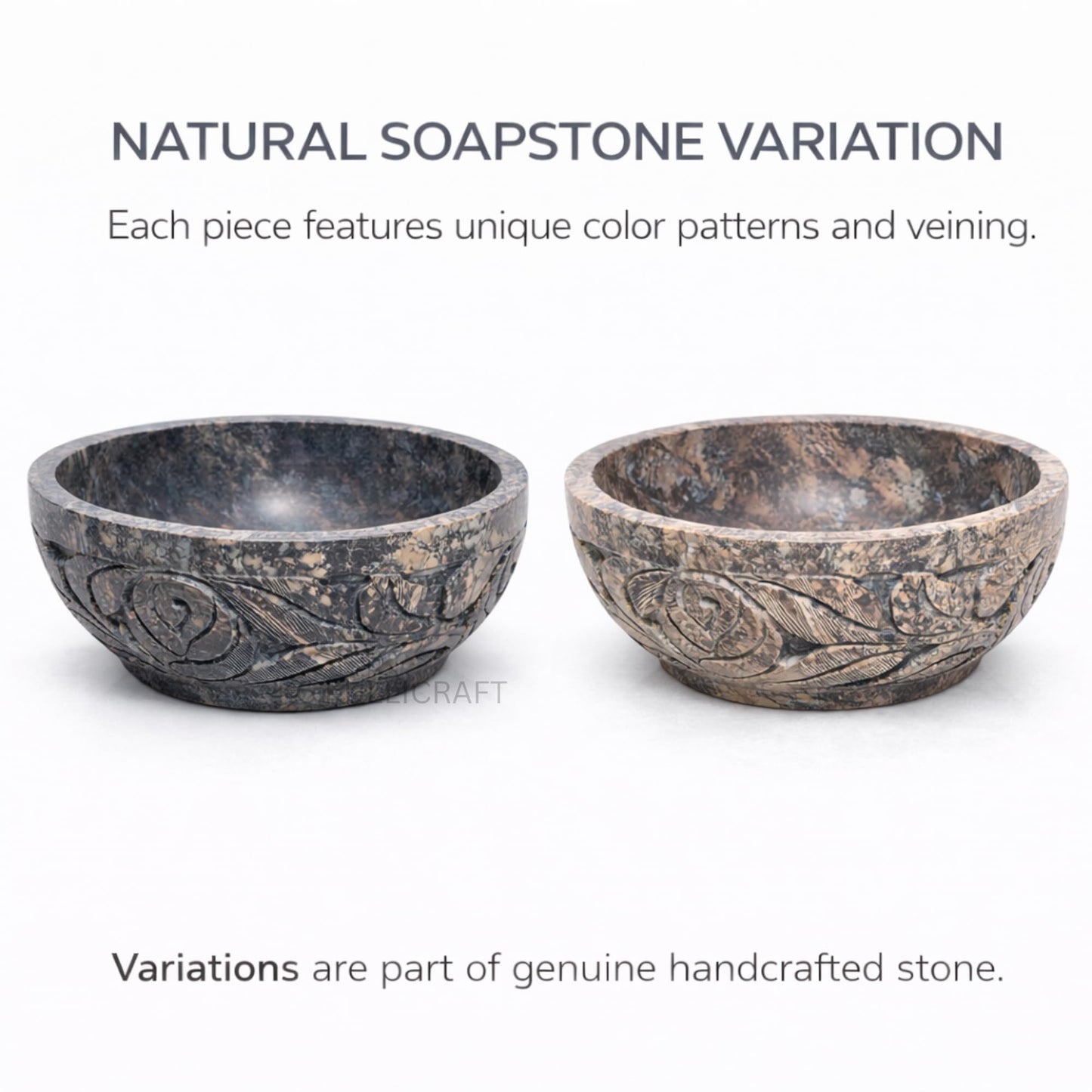 KC KULLICRAFT Marble Soapstone Natural Smudge Pot | Stone Bowl | Scrying And Smudge Bowl (Scrying - Bowls & Mirrors) (5 Inch) From India. Handmade Leaf Carved Design.