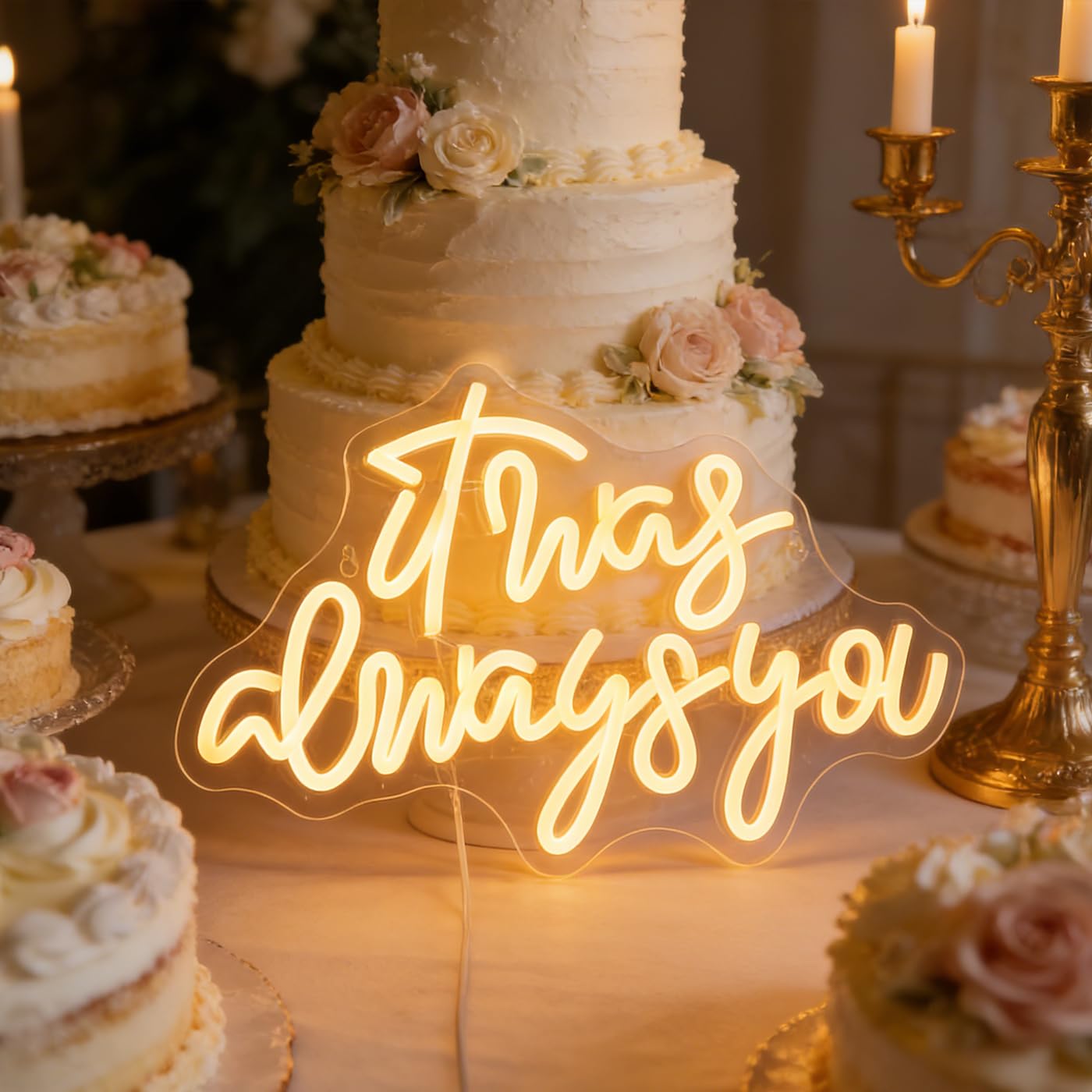 QiaoFei LED It Was Always You Neon Sign with Dimmer Switch Decor for Wedding,Engagement, Birthday Party, Wall Decor for Bedroom Living Room Bar and Gifts for Loved Ones(Warm white)