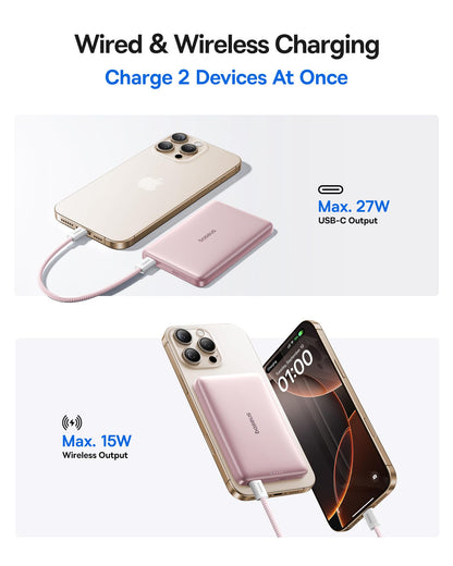 Baseus Picogo Magsafe Portable Charger, Qi2 Certified 0.5" Ultra Slim 15W Wireless Power Bank, 10000mAh 27W Fast Charging Magnetic Battery Pack with USB-C for iPhone 17/16/15/14/13/12 Series Only