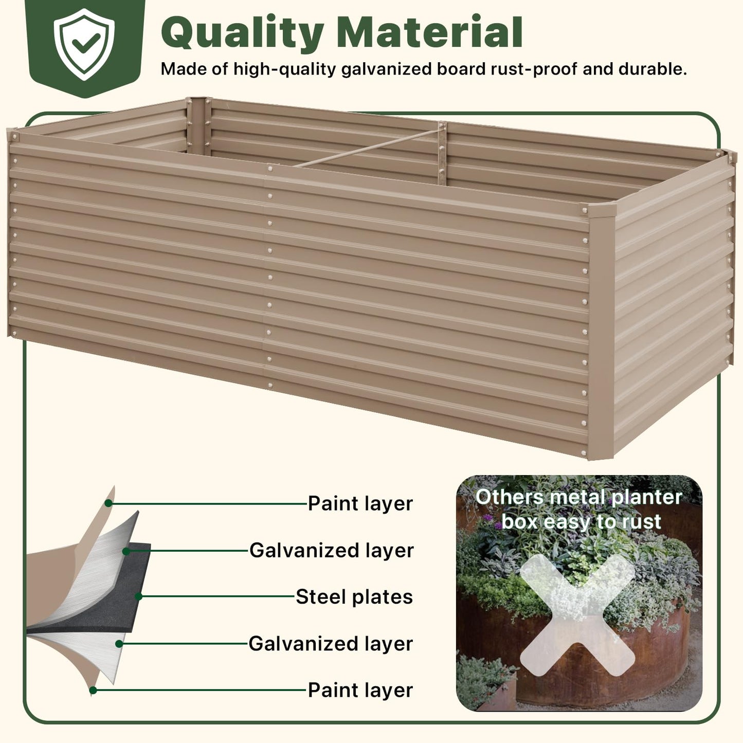DTIG Galvanized Raised Garden Bed for Vegetables Flowers Herbs, Tall Metal Raised Garden Bed Kit with Garden Tools, Gloves, Plant Labels, Brown 6×3×2FT