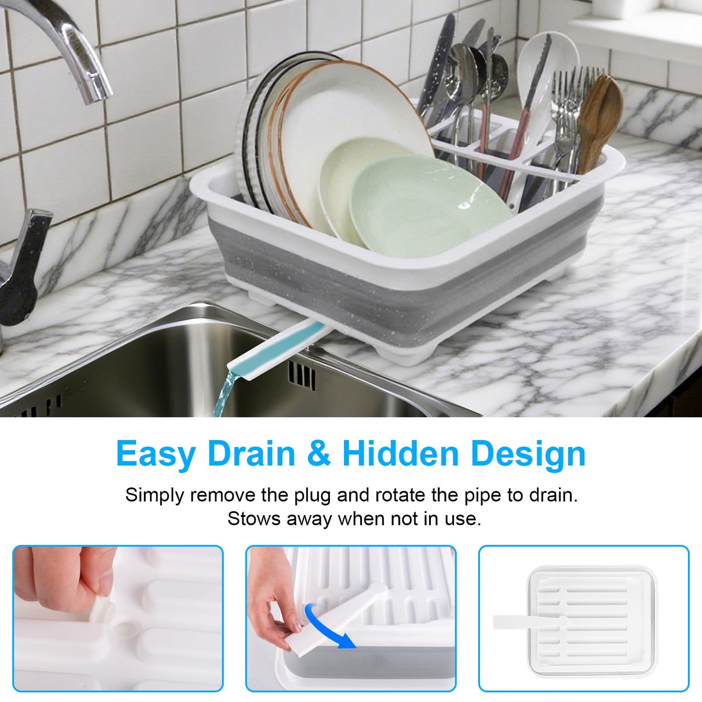 Collapsible Dish Drying Rack Portable Dish Drainers for Kitchen Counter with Drainboard, Kitchen Sink Organizer Basket RV Accessories Camper Storage and Organization Dish Rack Over Sink Drying Rack