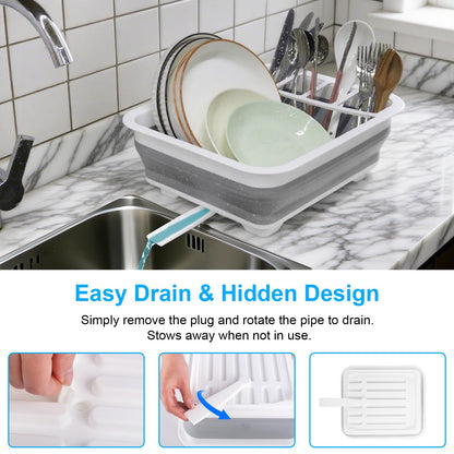 Collapsible Dish Drying Rack Portable Dish Drainers for Kitchen Counter with Drainboard, Kitchen Sink Organizer Basket RV Accessories Camper Storage and Organization Dish Rack Over Sink Drying Rack