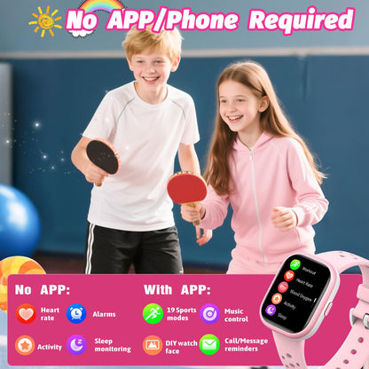 Heroange Kids Smart Watch for Girls Boys,IP68 Waterproof Kids Fitness Tracker Watch with 1.83" Face,Heart Rate Sleep Monitor,19 Sport Modes,Puzzle Games with APP,Great Gifts for Teens 6+ (Pink)