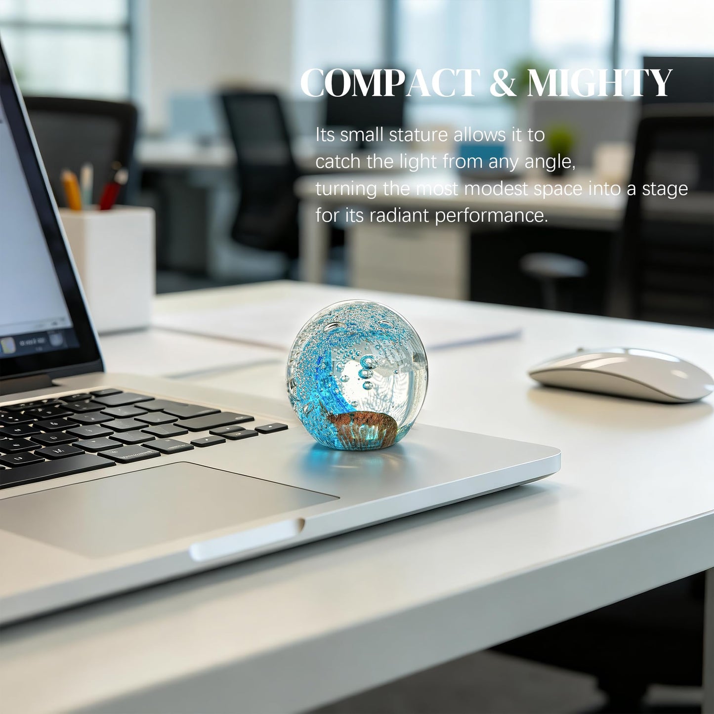 H&D HYALINE & DORA Hand Blown Glass Ocean Waves Ball Paperweight Decorative Home Office Decor Glass Art Collectible Crystal Ball Paperweight Ideal for Ocean Lovers(2.3Inch)