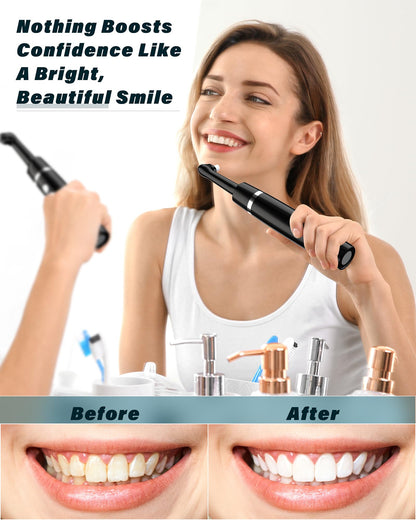 Tooth Polisher, Rechargeable Tooth Whitening Kit for Teeth Cleaning and Whitening, with 3 Tooth Polish Paste and 5 Brush Heads, LED Light, Easy to Use at-Home Personal Dental Care Kit (Black)
