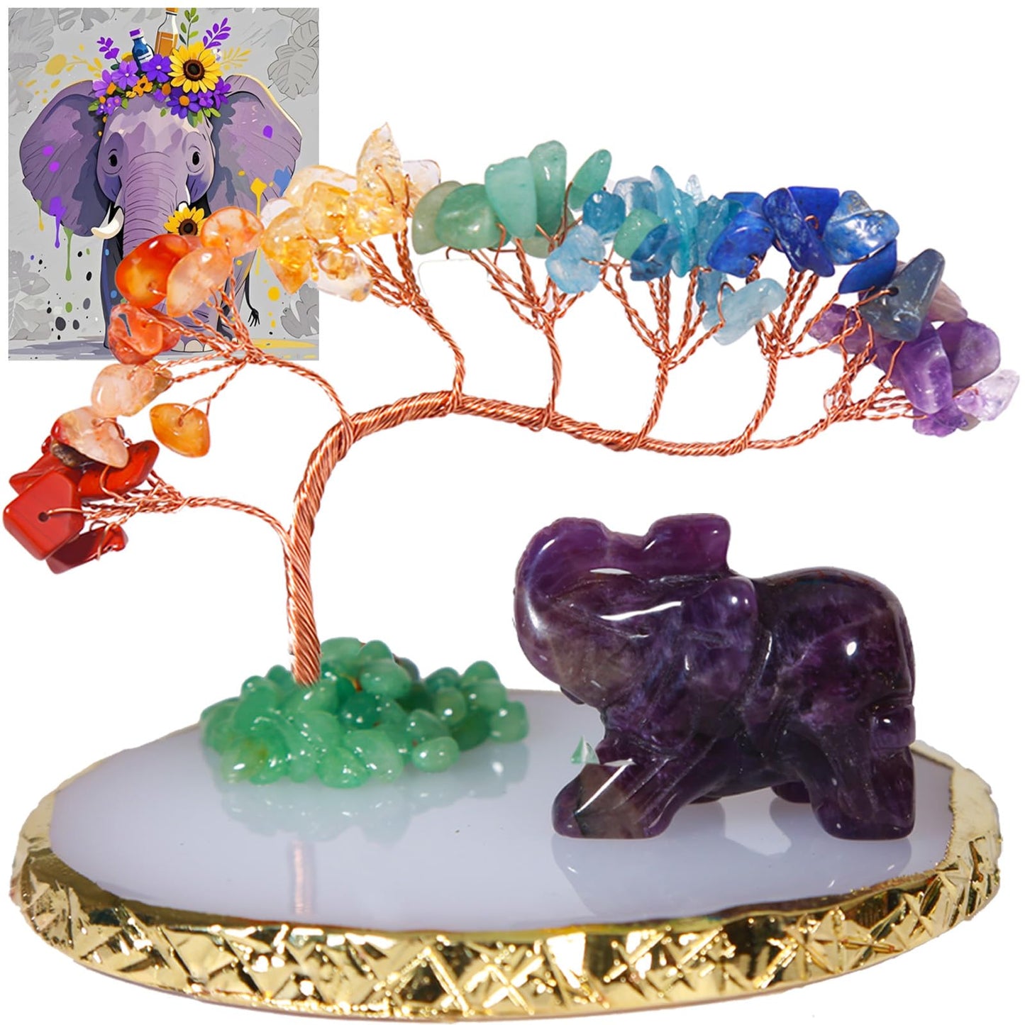 Dreamgirnh Elephant Gifts for Women, Amethyst Elephant Decor Statue Crystals and Healing Stones Chakra Crystal Tree, Cute Sculpture Gemstones Spiritual Home Office Desk Purple Decor, Mothers Day Mom