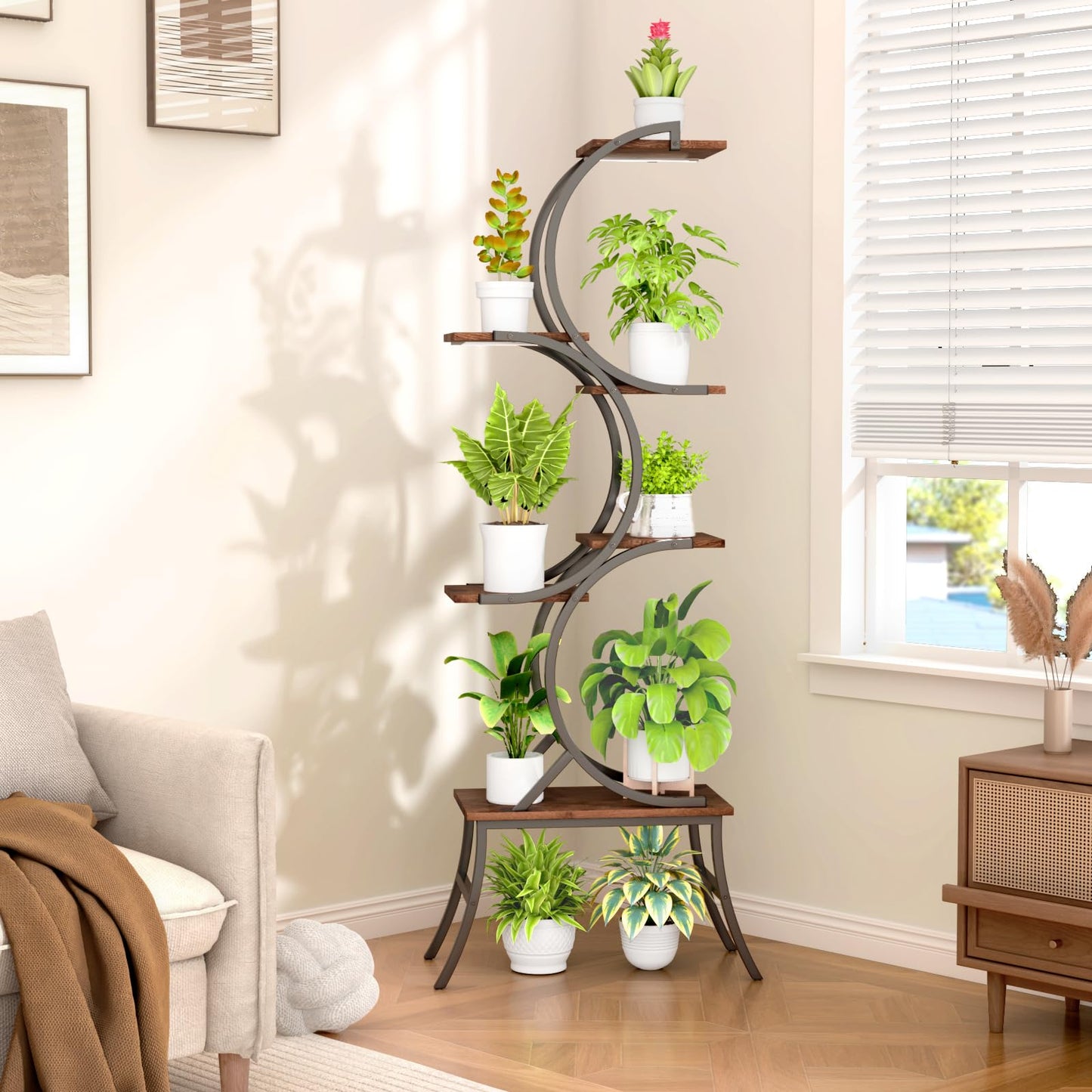 VERASCOT Plant Stand Indoor with Grow Lights - 63'' Tall Plant Stand Corner Plant Stands 6 Tiered Large Flower Holder Display Rack for Living Room Bedroom Office Home Decor