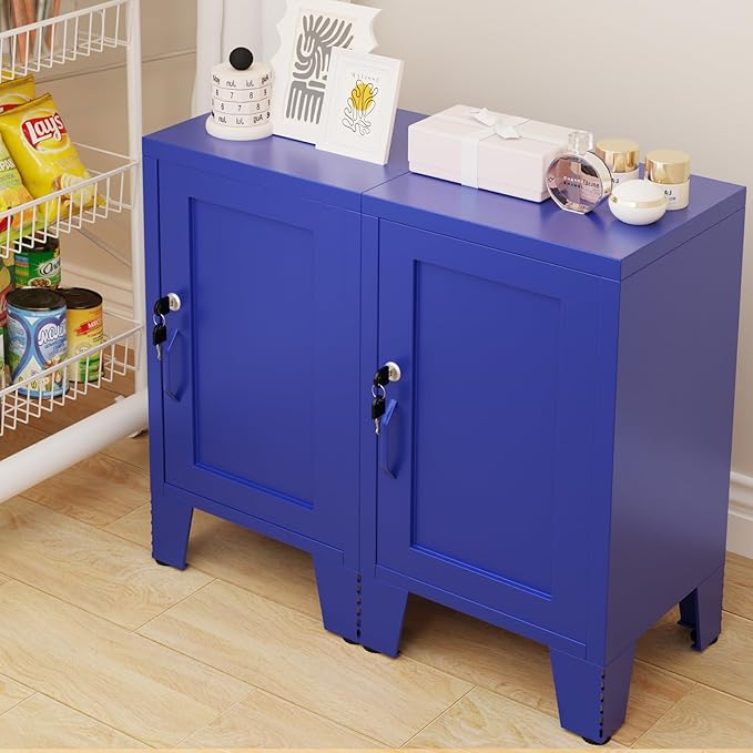 ALBAD Metal Nightstand with Lockable Cabinet, Compact Mini Locker Bedside Table