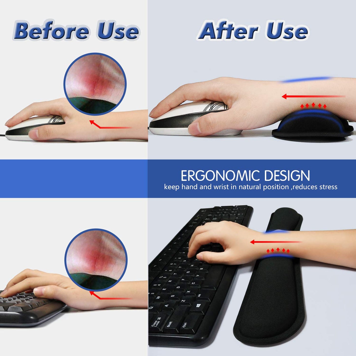 TONOS Keyboard Wrist Rest - 17" Wrist Rest for Computer Keyboard with Memory Foam, Ergonomic Design Wrist Rest Set for Easy Typing, Wrist Pain Relief, Anti-Skid Wrist Rest for Office/Gaming/Laptop
