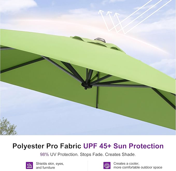 PURPLE LEAF 9 Feet Square Cantilever Umbrella Patio Umbrella with Base Outdoor Umbrella Aluminum Offset with 360-degree Rotation for Garden Deck Pool Patio Apple Green