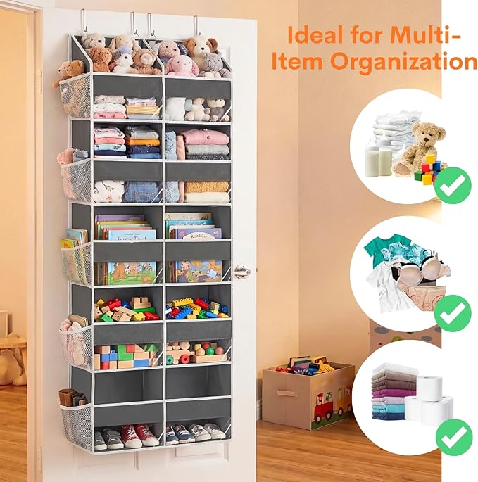 Over the Door Organizer 5 Tiers, Extra Large Behind Door Storage of 10