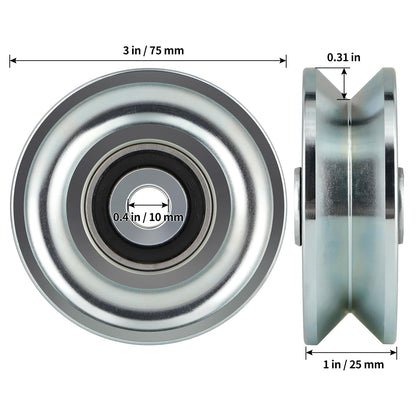 Skelang 3 in V-Groove Wheel, Slide Gate Wheel with Double Bearings, Rolling Gate Caster for Inverted V Track, 2000 Lbs Load Capacity, 2 Sets