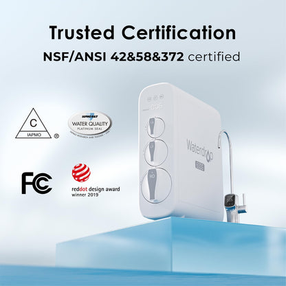 Waterdrop G3P600 Reverse Osmosis Water Filter, 600 GPD, Water Softener, Reduce TDS, Reduce Scale, Enhance the Flavor of Coffee and Tea, 2:1 Pure to Drain, Smart LED Faucet