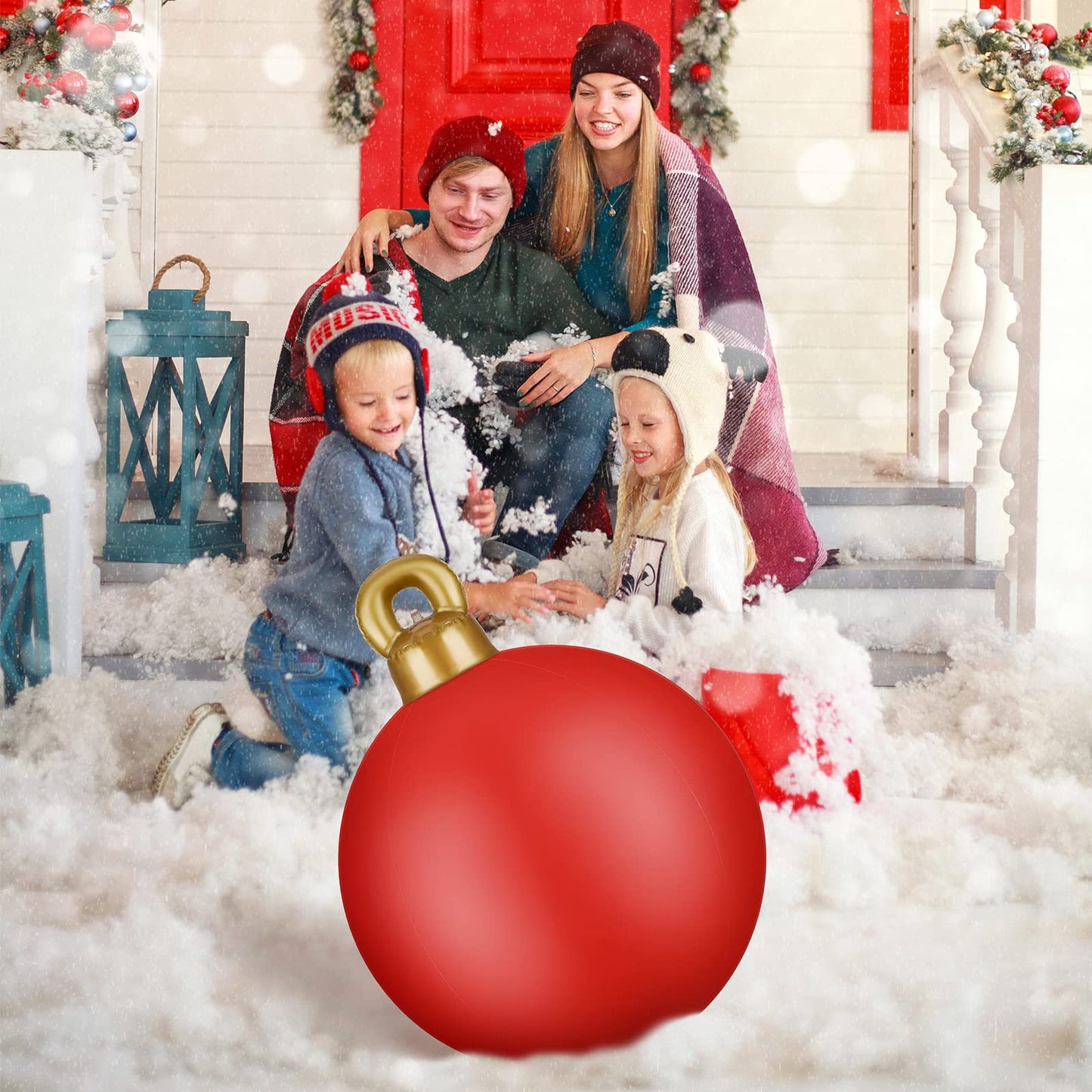 2 Pieces 32 Inch Giant PVC Inflatable Christmas Decorated Ball Ornaments Outdoor Large Xmas Blow Ball Decorations for Christmas Themed Party Ornaments(Solid,Red Green)
