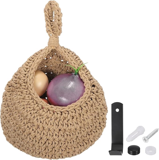 uxcell Hanging Fruit Baskets for Kitchen, Hand-Woven Wall Hanging Storage Jute