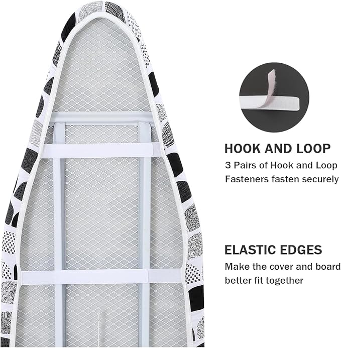 Ironing Board Cover and Pad Standard Size 15" x 54", 3 Pairs of Hook and Loop