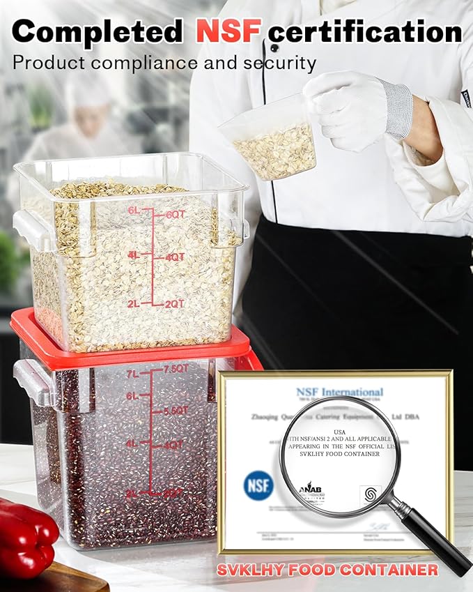 6QT Clear Food Storage Containers: 6 PCS NSF Food Storage Containers