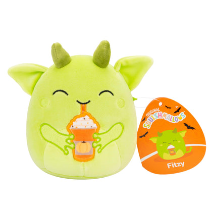 Squishmallows Original 5-Inch Halloween 4-Pack – Gabin Pumpkin Axolotl, Fitzy Goblin Holding Latte, Malcolm Bat Mushroom, Ms. K Purple Clown – Official Jazwares Plush (Little)
