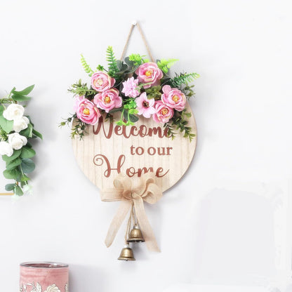 Welcome to Our Home Wreaths, Welcome Front Door Decoration Bell Signs, Farmhouse Indoor Porch Holiday New Year Christmas Decoration Housewarming Gift, 12 inches