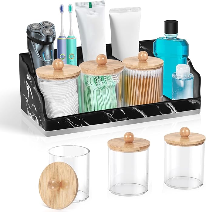 Marble Bathroom Countertop Organizer, Toothbrush Holders
