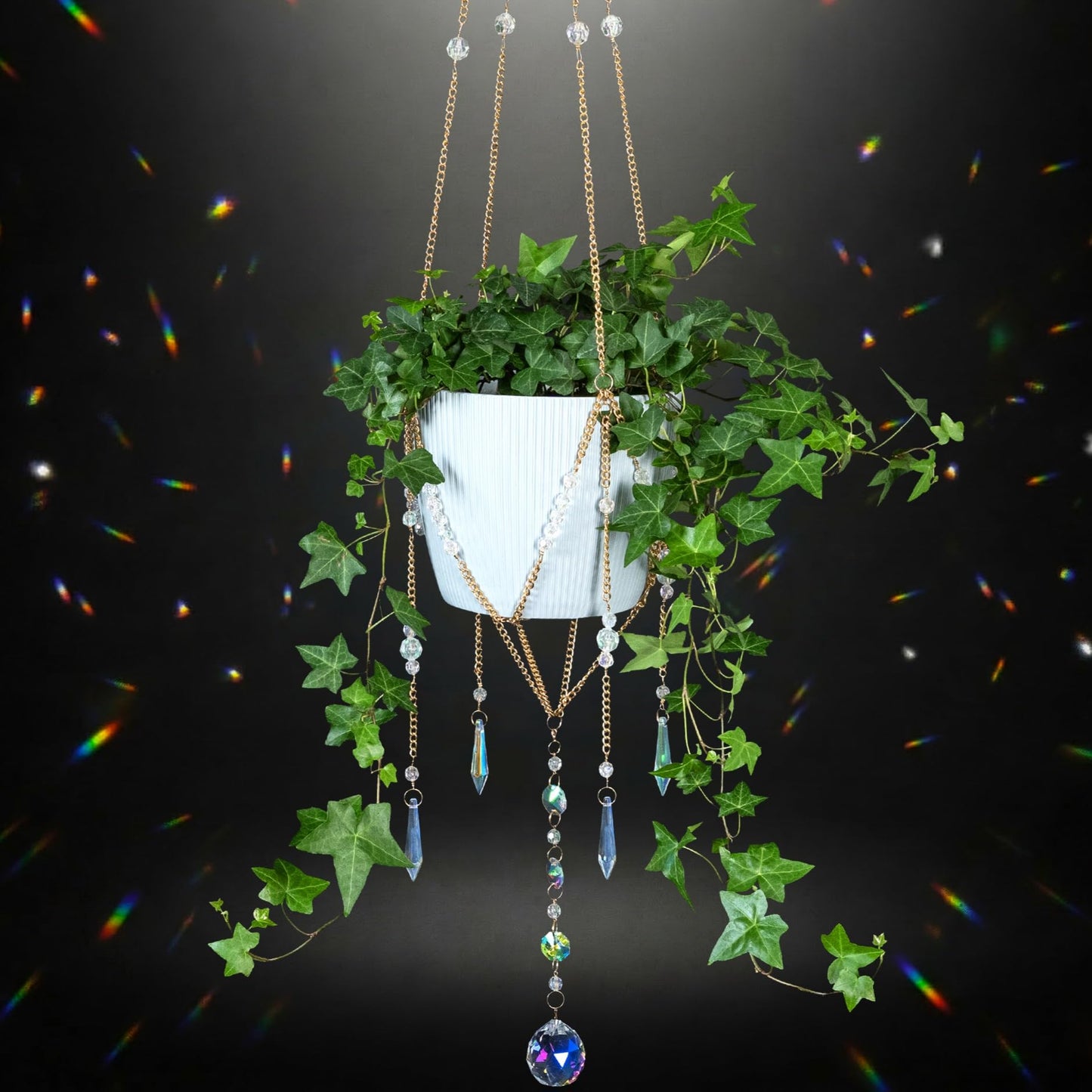 Sun Catcher Plant Hanger with Beads and Glass Crystal Ball Suncatcher.